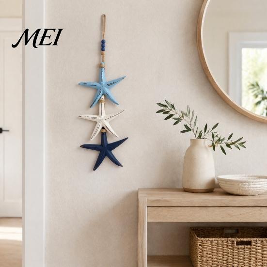 Handmade Hanging Wall Art 1/2Pcs Bohemian Wooden Starfish Decoration, Fish Ornament, Entryway Decorations Coastal Nautical Pendant for Home