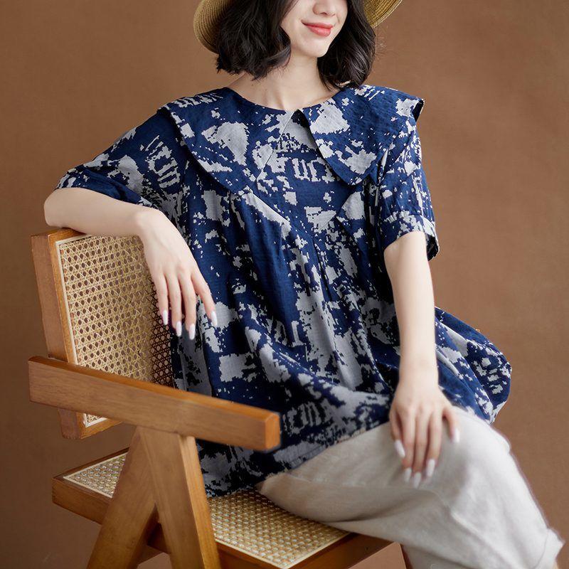 Large Size Loose Summer Women's Shirt T-shirt Literary and Fashionable Doll Shirt Top Fashion