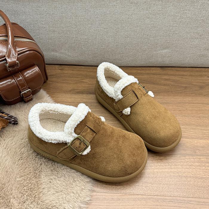 Fleece platform cotton shoes, new Korean version of versatile fashion Boken Doudou shoes in autumn 2025, fleece warm cotton shoes