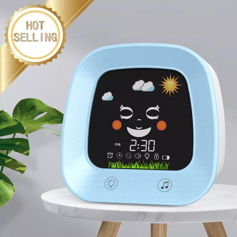 New Children Wake up Light Alarm Clock Kid LCD Digital Clock Green Light Sleep Trainer Night Night Smart Music TV Desk Clock