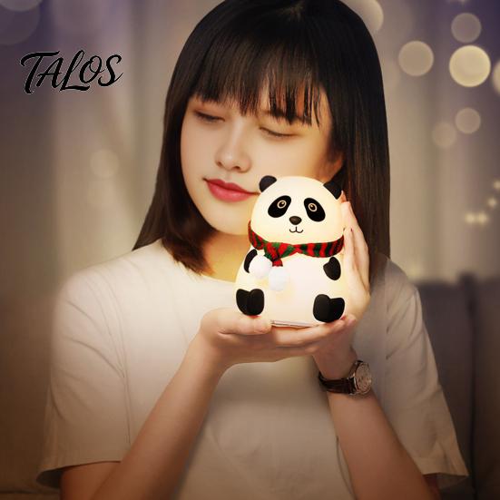 Creative Birthday Gift Silicone Panda LED Night Light, Rechargeable Cartoon Bedside Lamp with 7 Nursery Light Colors, Soft Color Changing Desk