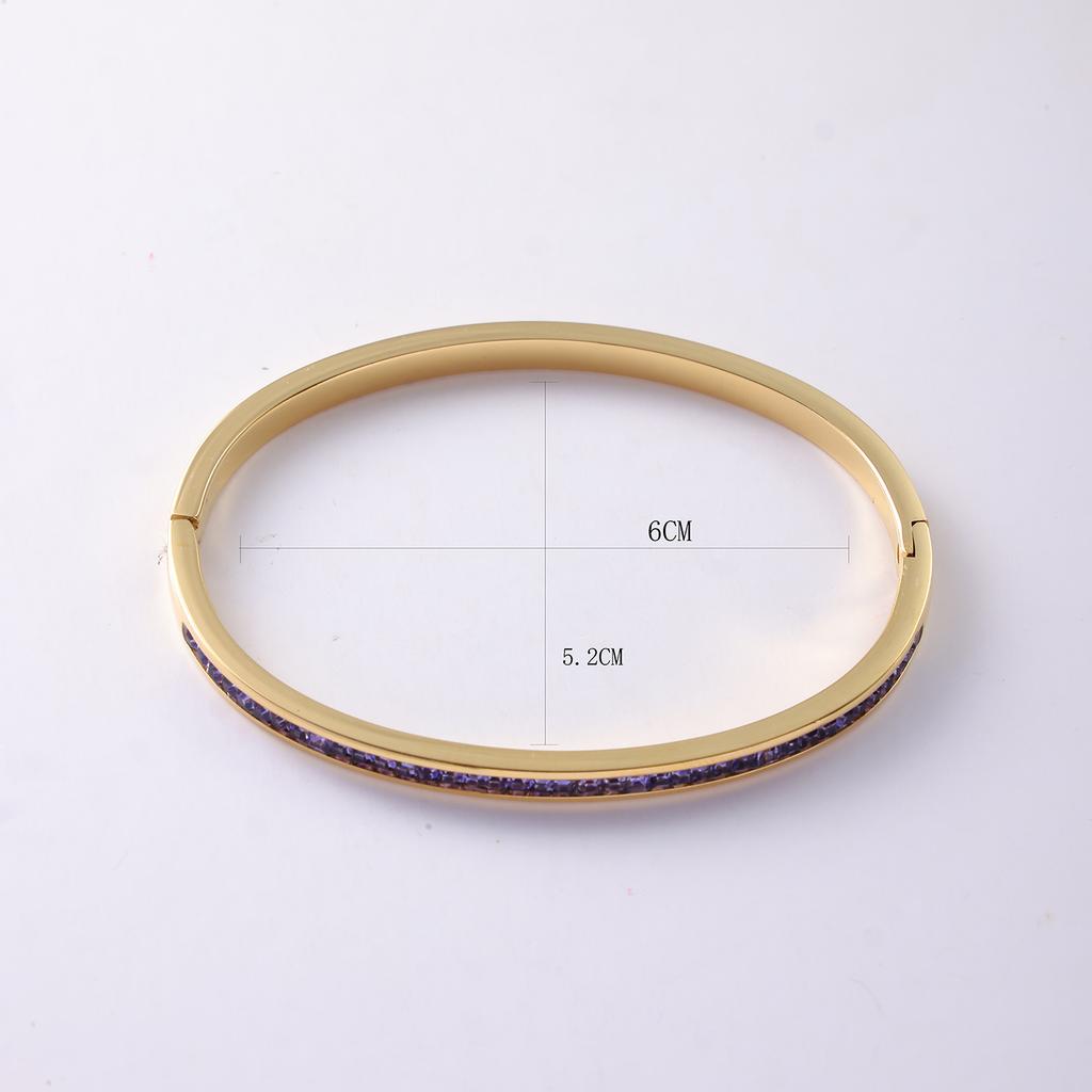 High Quality Gold Plated Stainless Steel Colorful Crystal Cz Baguette Wrist Bracelet Bangle Jewelry For Women