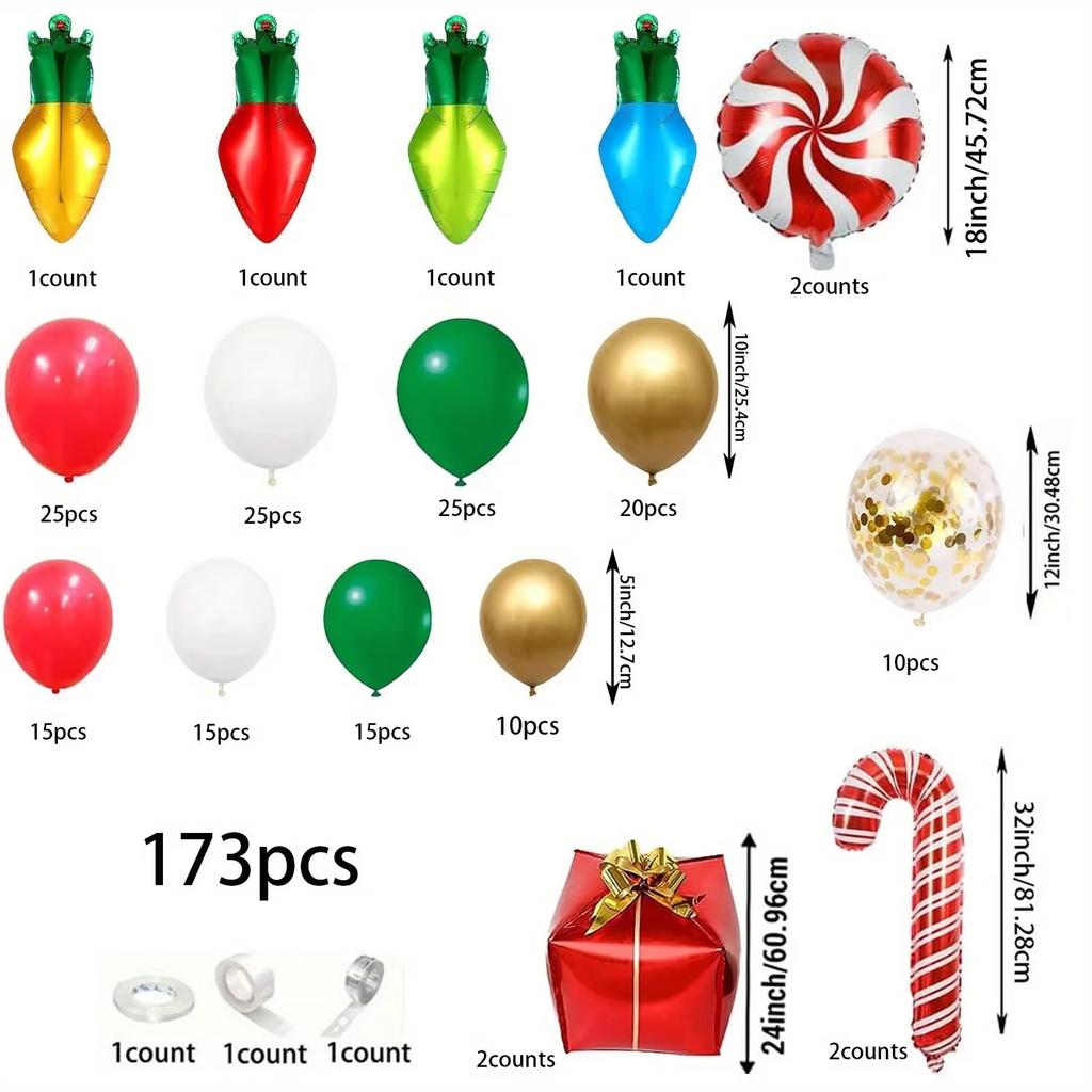 Christmas Balloons Garland Arch Set 173PCS Latex and Aluminium Film Balloons for Birthday New Year Christmas Party Decorations