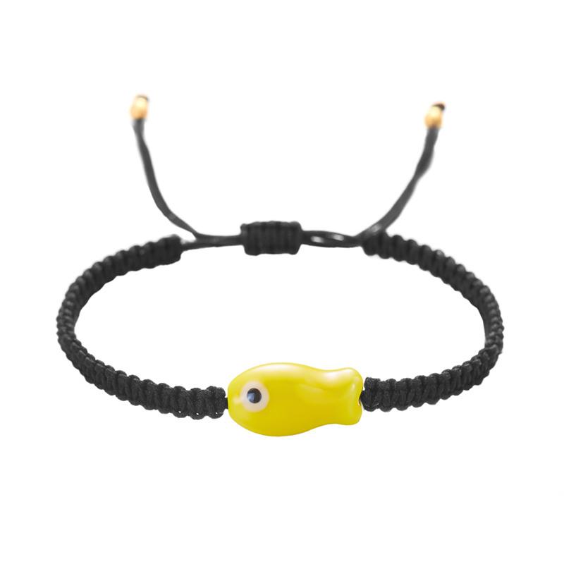 Handwoven Black String Rope Bracelet for Women Colorful Ceramic Fish Adjustable Braided Bracelets Bohemian Friendship Jewelry