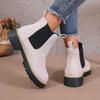 Damen Neue Britische Stil Knöchelhohe Martin Chelsea Boots Runde Zehen Winter Einfache Dicksohlige Stiefel