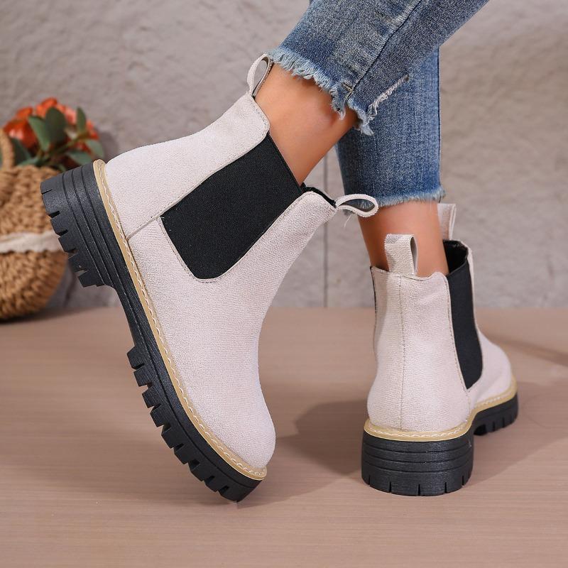 Women's New British Style Ankle High Martin Chelsea Boots Round Toe Winter Simple Thick Soled Boots