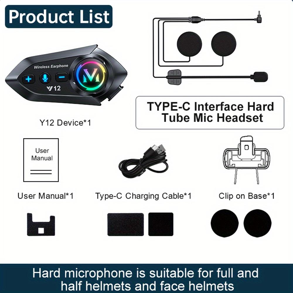 Motorcycle Helmet Bluetooth Headset with RGB Light Effect, Long Battery Life, FM Radio