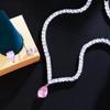 Princess Pink Diamond Stud Earrings Necklace Skinny Zircon Two-Piece Set Earrings Pendant Necklace Set