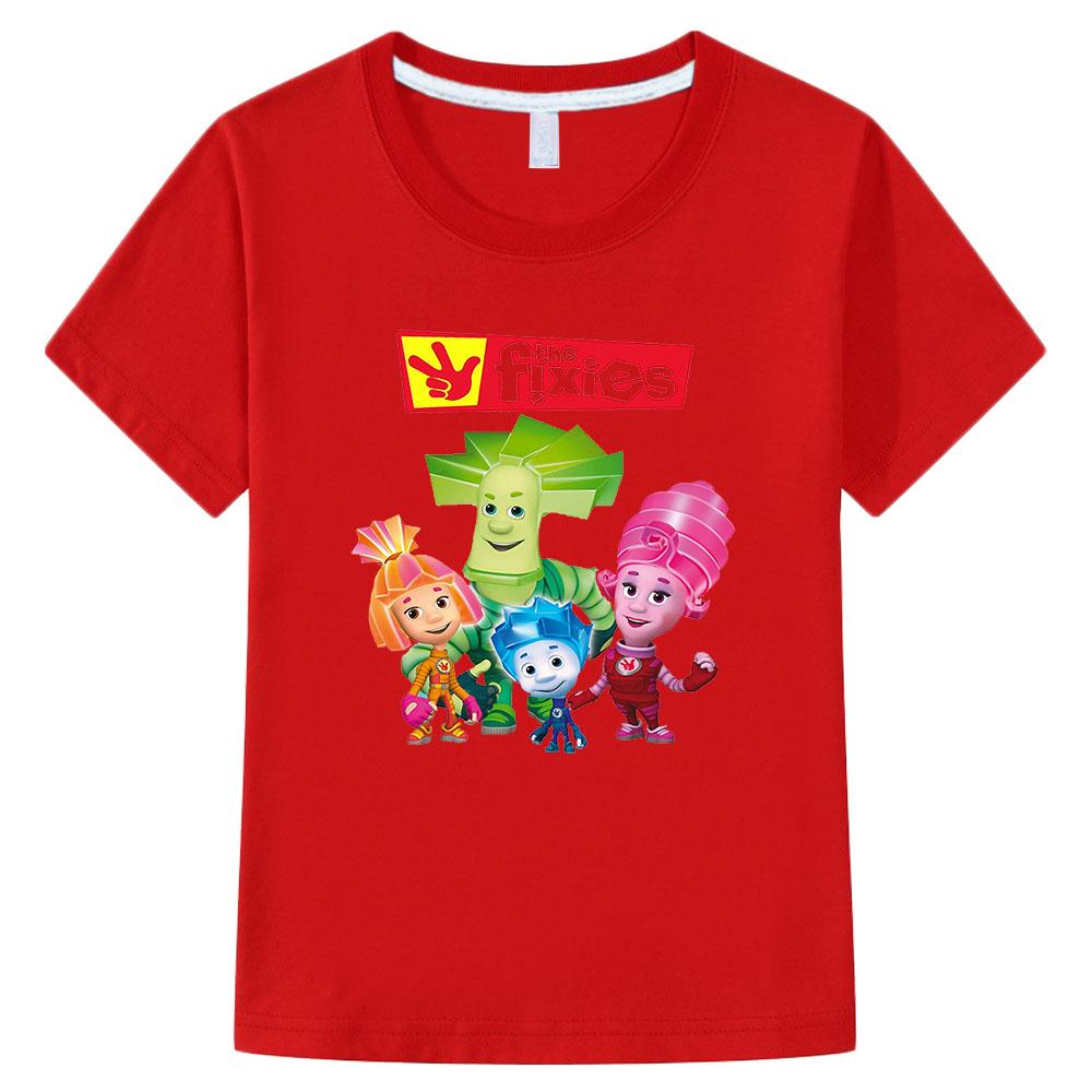 

The Fixies Cartoon Boys and Girls 100%Cotton T-shirt Anime Print Short Sleeves Sports Comic Kids Clothing Toddler Tees for Summer Funny T-shirt 100 красный