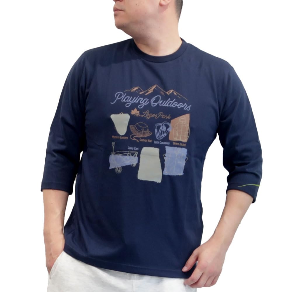 

LOGOS park Men s Logo Spark T-Shirt, 3/4 Sleeve, Recycled Jersey, Sizes M, L, LL, Print, 10001955 (JP, Alphabet, M, NAVY)