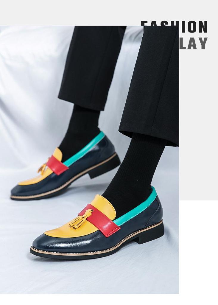 Mocassini Casual da Uomo in Pelle - Design Retro Color Block con Nappine
