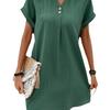 2023 V-Neck Solid Color Casual Button Dress for Women - Comfortable and Fashionable