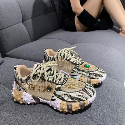 Dad Shoes European Shoes New Summer Breathable Single Shoes Platform Casual Sports Rhinestone Mesh Shoes