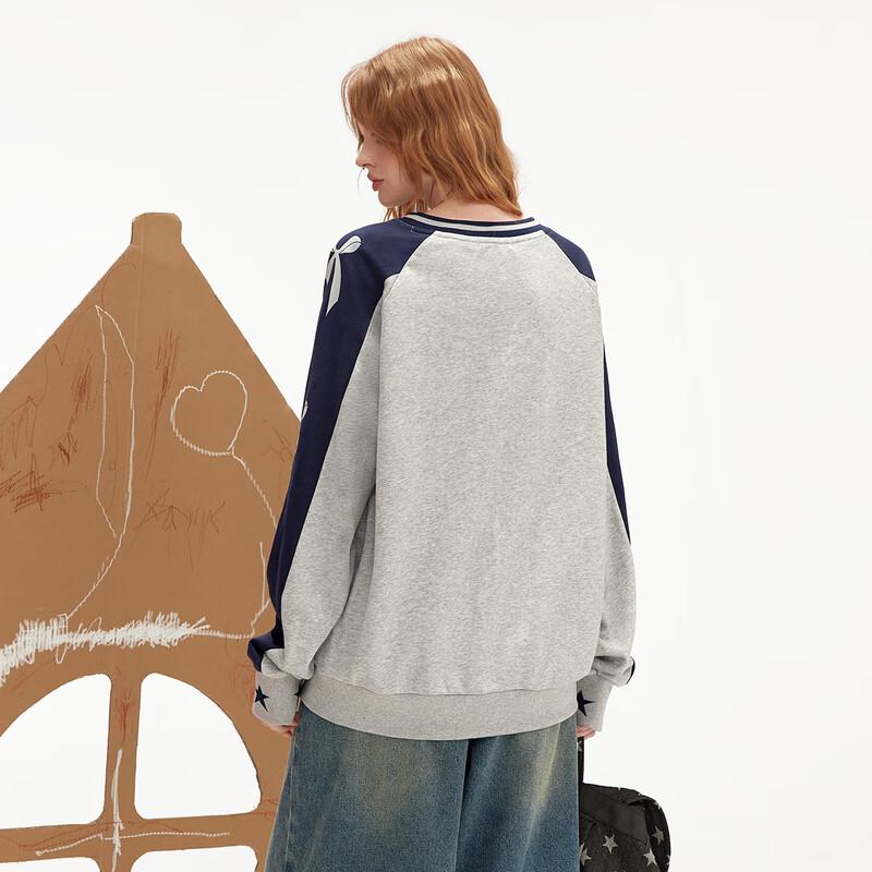 UNIFREE Women's American Retro Color-block V-Neck Sweatshirt