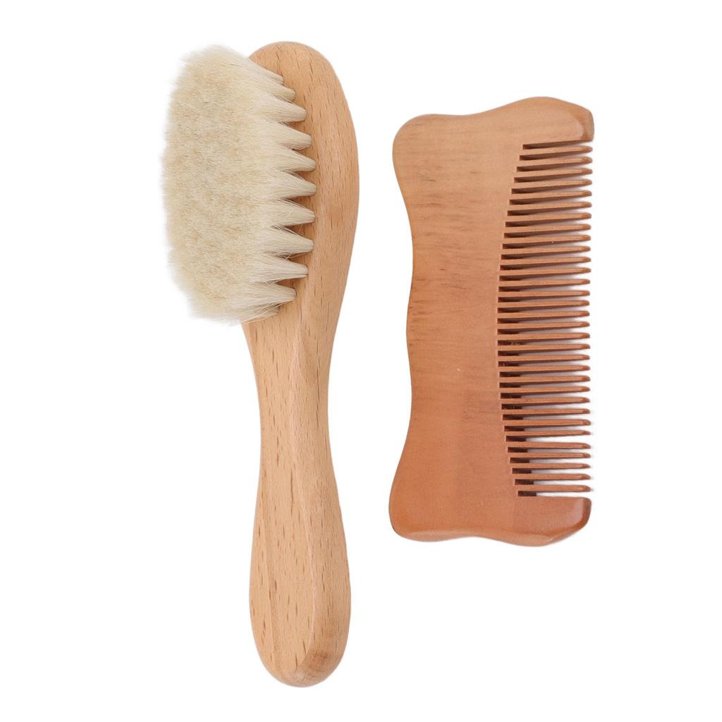 Drewniany Zestaw Szczotki i Grzebienia do Włosów Niemowlęcych do Kąpieli Dziecka Drewniany Grzebień Szczotka z Wełny Męska do Stylizacji Włosów na Olejek Szczotka do Brody