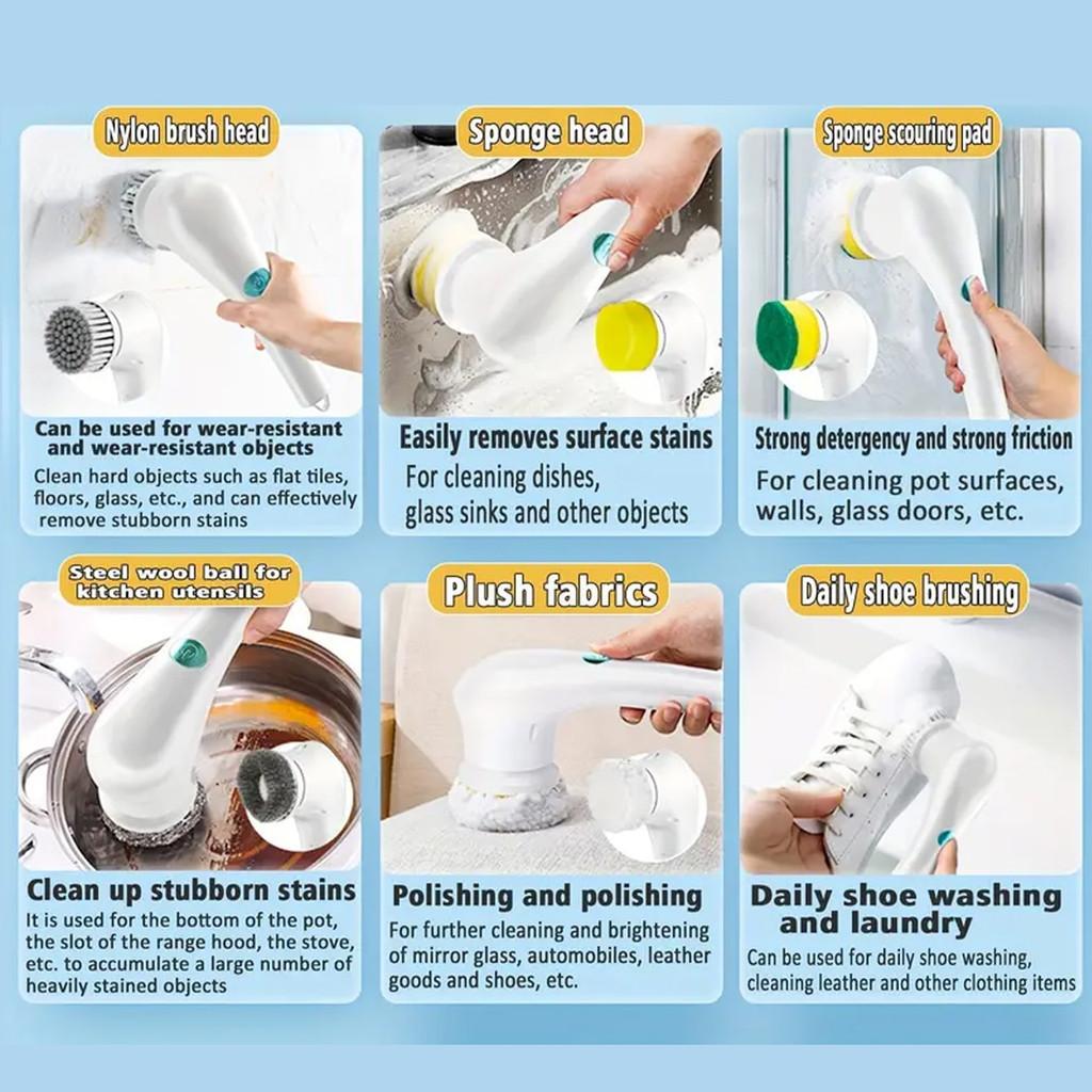 Household Cleaning Brush Bathroom Sink Rotary Brush Power Spin Scrubber White Kitchen Appliances Electric Scrubber