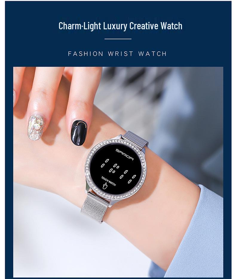 Sanda Stylish Touch Key Electronic Watch with Mesh Band - Creative Business Design.