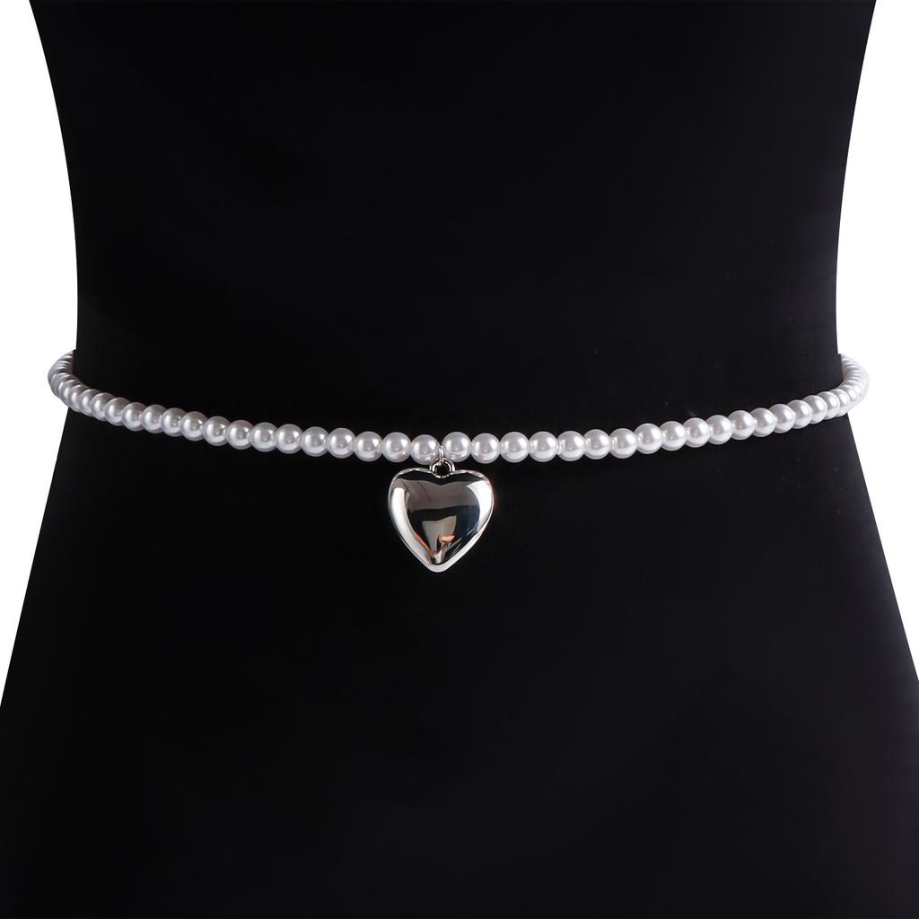 European and American jewelry personality exaggerated metal big love pendant waist chain women's fashion trend imitation pearl waist chain