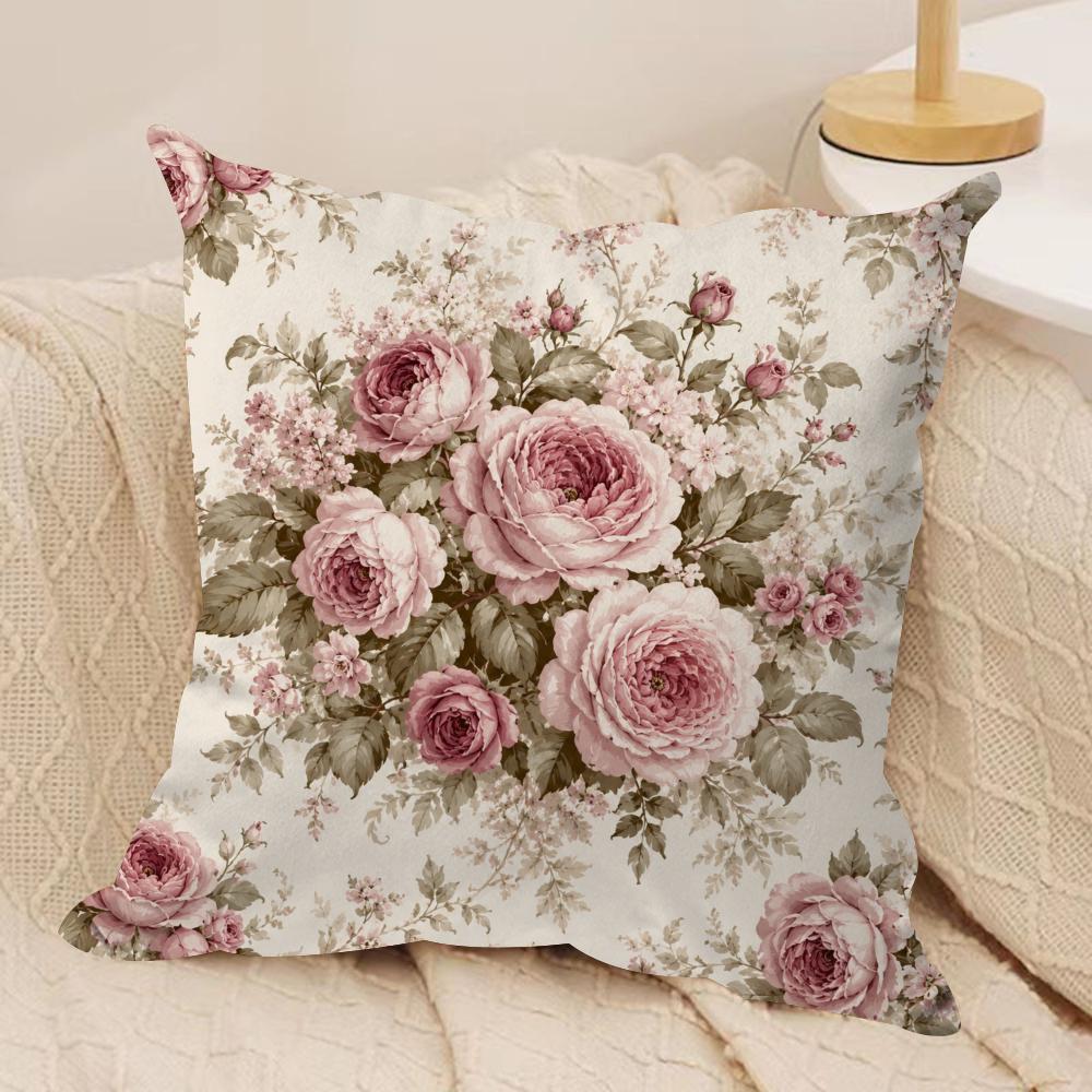 Federa Cuscino Floreale Rosa Vintage Federe Cuscino Quadrato in Peluche Corto Copricuscino Divano Decorazione Casa Regalo