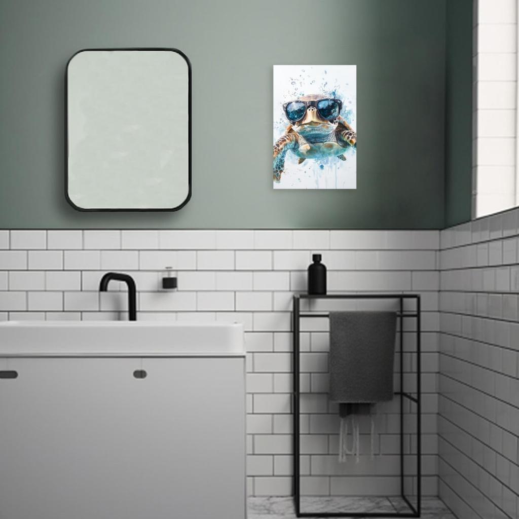 YMXZHUANSH Sea Turtle Canvas Wall Art for Bathroom Turtles with Glasses Pictures Funny Turtle Painting for Home Decor Unframed(White 12.00" x 18.00")