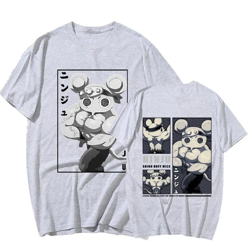 Large Cotton Men's Muscle Ninja Mouse Muki Gym Mouse Meme Printed T-shirt Anime Devil Killer Pattern Printed Casual T-shirt