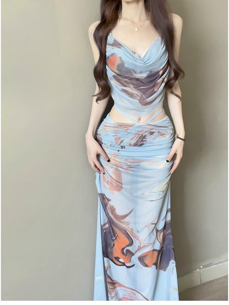 2024 Women's Three-Piece Bikini Set with Long Skirt - Sexy Gathered Swimwear for Seaside Vacations