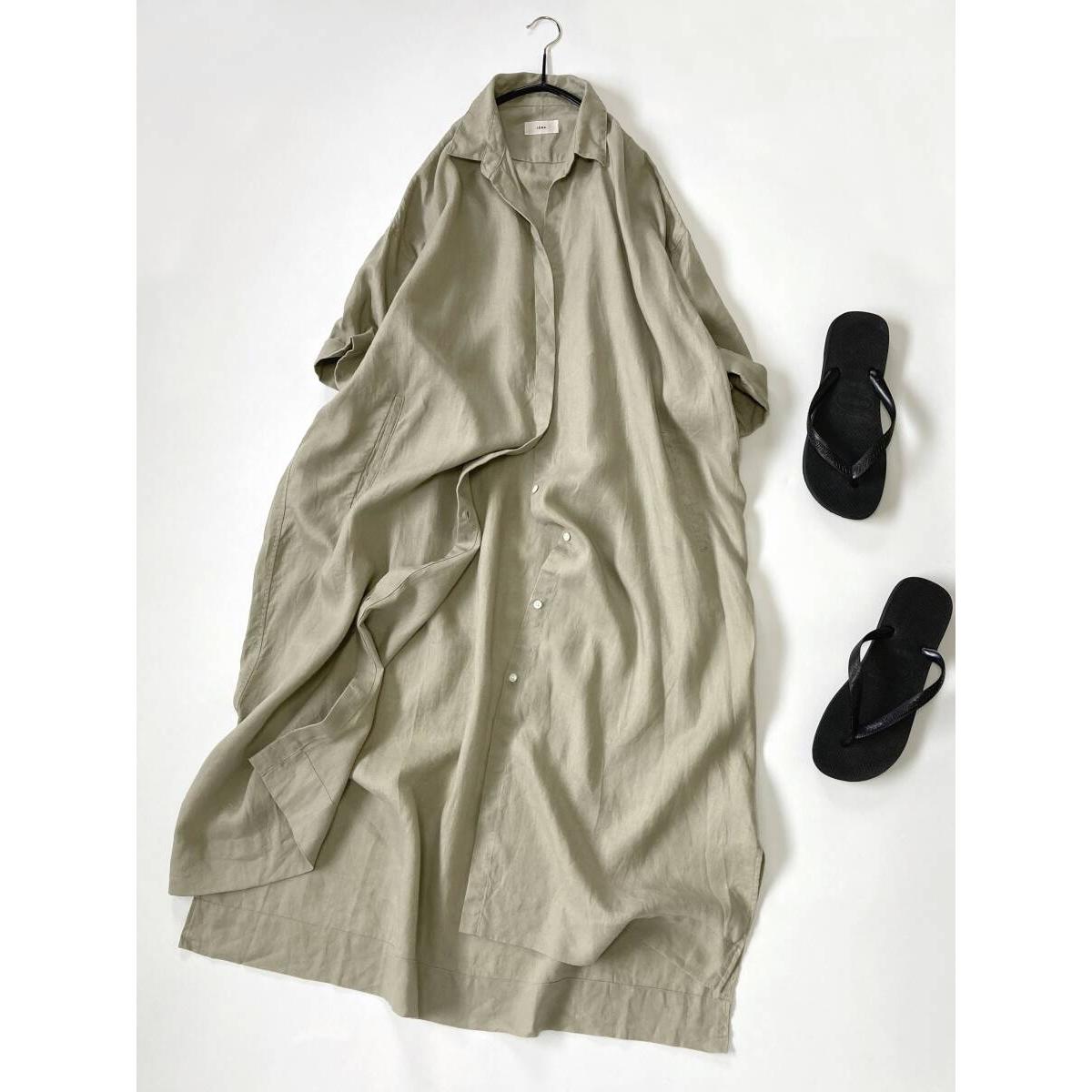 Beautiful item IENA Iena Greige 100% linen Overlay Loose silhouette Linen BIG shirt dress