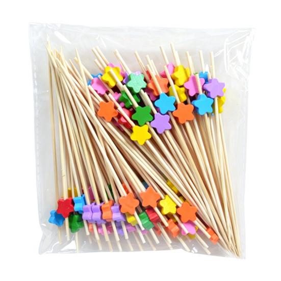 100PCS Disposable Cocktails Picks Fruit Label Bamboo Long Cartoon A