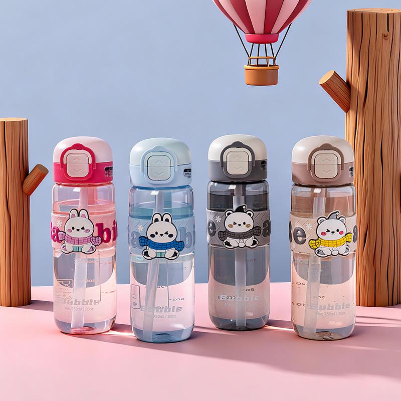 Water Bottle New Cartoon Plastic Cup Double Drinking Cup Student School Special Straw Cup Portable Water Cup Gift Cup Hand Cup