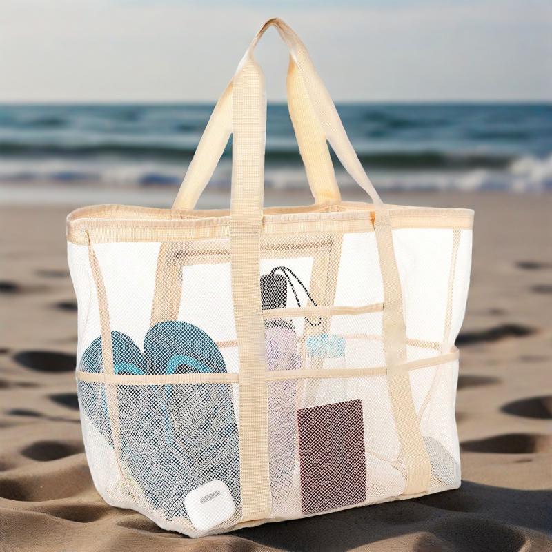 

Пляжная сумка большой вместимости, сетчатая сумка для игрушек и плавания, многофункциональная дорожная портативная одноплечевая пляжная сумка 43*20*39cm бежевый