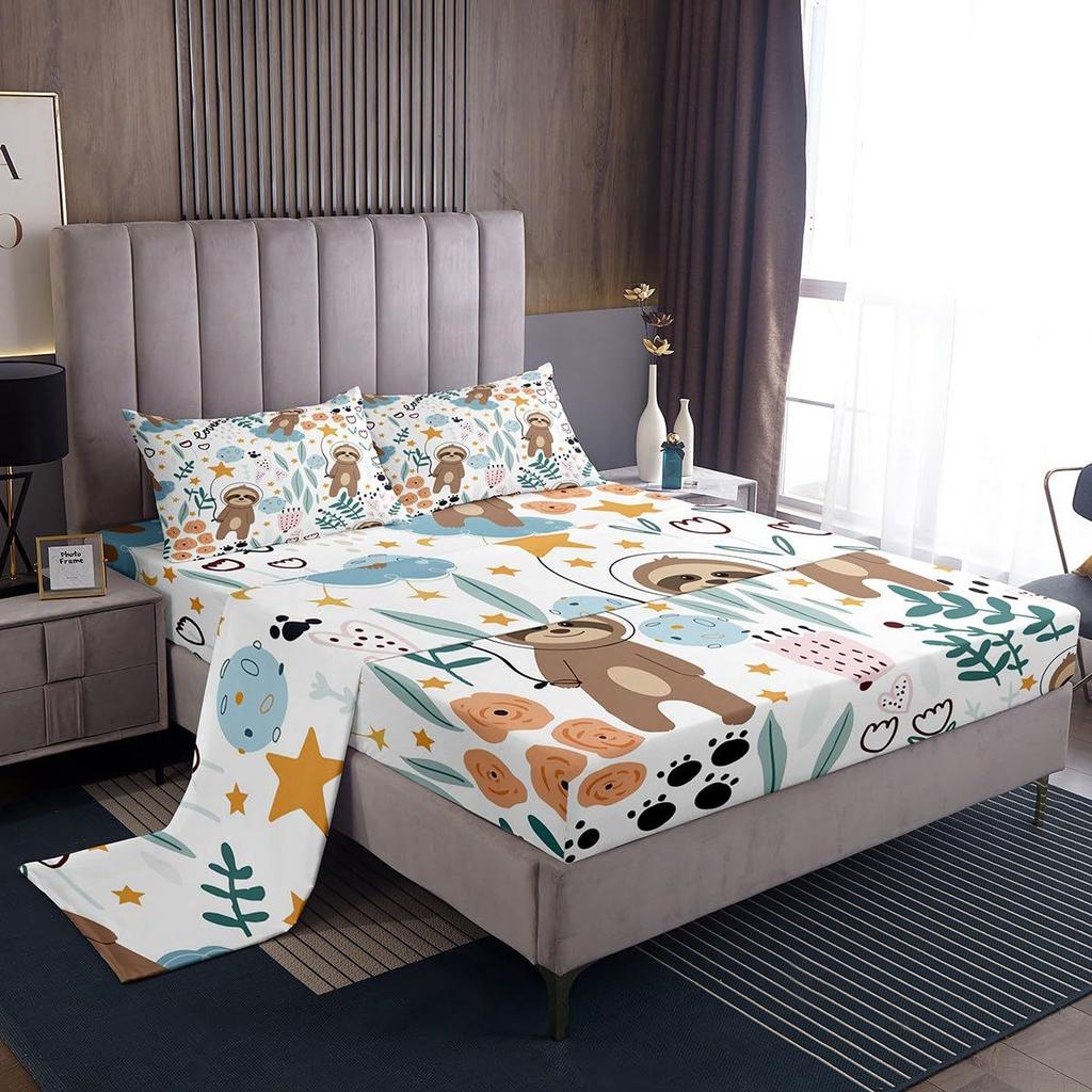 Cute cartoon animal pattern bed hat four-piece bedding set bedroom dormitory bedding decoration
