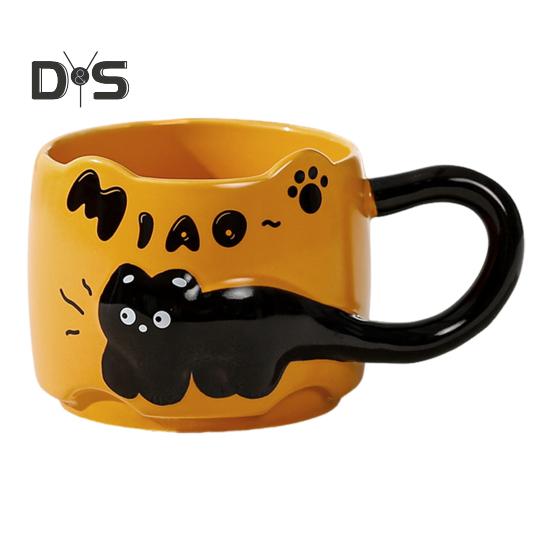 

Кружки для кофе с изображением кошек, емкостью 380 мл. Милые чашки с изображением кошек, керамические чашки для чая, экономящие место, подарок для любителей и коллекционеров кошек. оранжевый