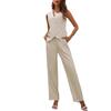 Women's Sleeveless Vest and Wide Leg Pants Set, Light Beige