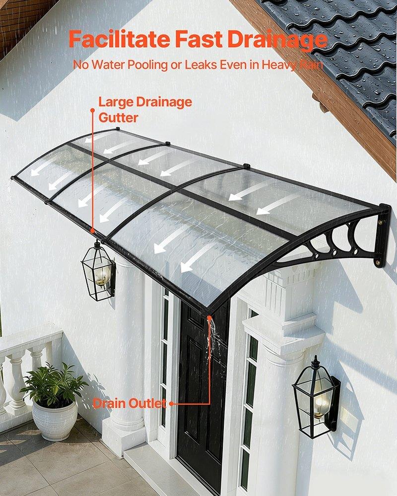 Awnings for Door Entrance, 38 X 117 In, Exterior Front Door Window Awnings with Drainage & ABS Bracket, Rain Snow Sun Protection, Overhang