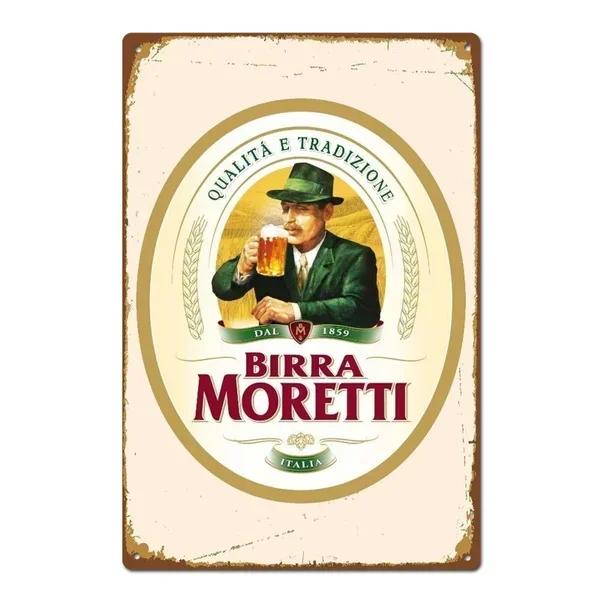 Birra Moretti Итальянское Италия Пиво Винтажная Металлическая Табличка Металлическая табличка  Дом, милый дом  Домашнее украшение стена Металлическое настенное искусство Постер 20x30cm（7.8x11.8inch）