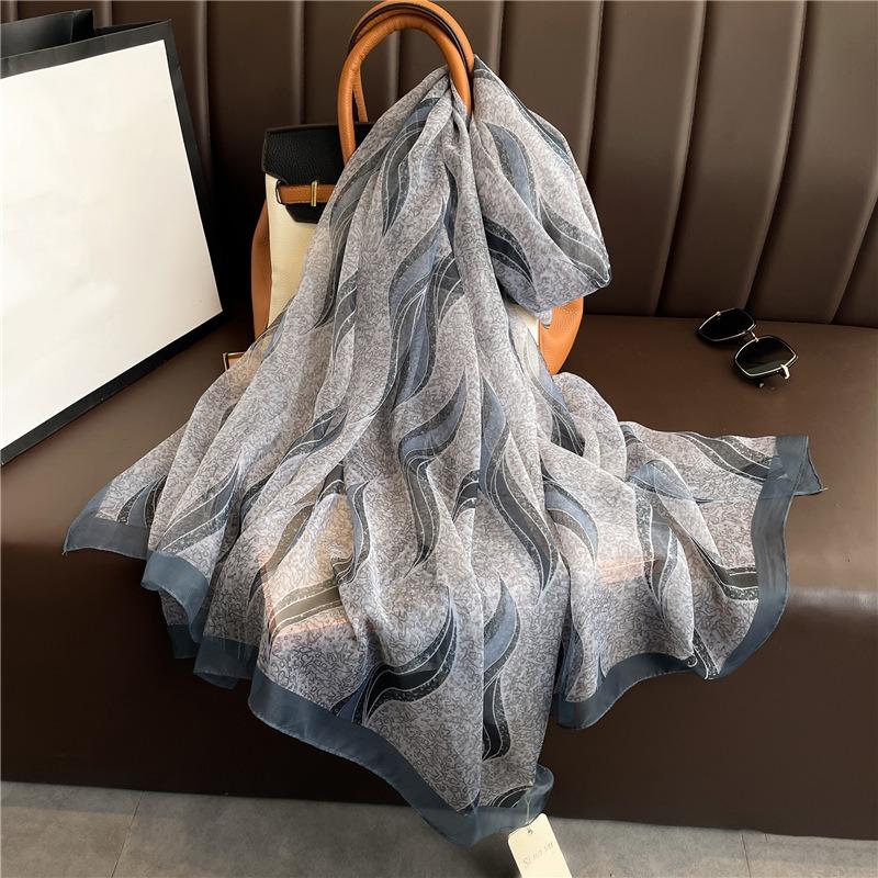 Big shawl, soft yarn, temperament pattern scarf, women's large size fashion simulation silk, commuting sunscreen, light luxury silk scarf