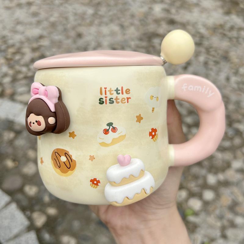 Birthday Gift Mug With Lid Spoon Cup High Value Girl Household Ceramic Drinking Cup Breakfast Coffee Cup