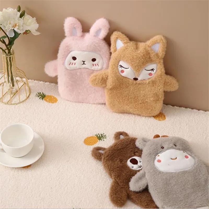 350Ml Rubber  Water Bottle With Cute Plush Cover Lovely Cartoon  Water Bag Explosion-Proof Portable Hand Warmer Great Gif