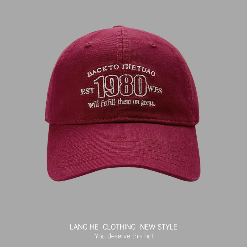 

Бейсболка с вышивкой букв, женская, выстиранная, с мягким верхом, хлопковая, повседневная, универсальная, кепка с козырьком, зрительно уменьшающая лицо, в корейском стиле, уличная шляпа, модная Wine Red Adjustable