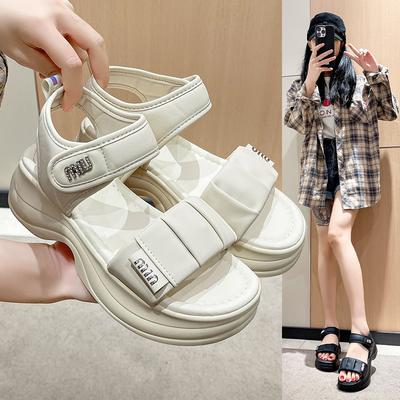 Summer New Simple Thick-soled Light-soled Soft-soled Word with Velcro Sandals Women's Heightening Beach Shoes Women's Shoes