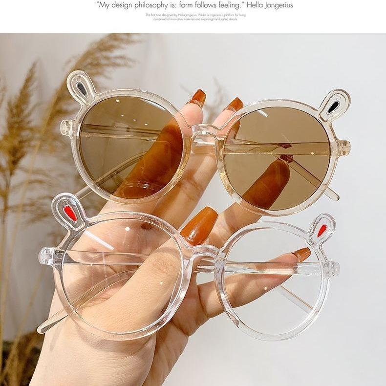 Modne Dziecięce Okulary Przeciwsłoneczne Urocze Uszy Misia Okrągłe Oprawki Okulary Przeciwsłoneczne Przezroczyste Kreskówkowe Okulary Dziecięce