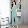 Women's Ice Silk Pajama Set Short Sleeve O-Neck Top & Wide Leg Pants Breathable Summer Loungewear 