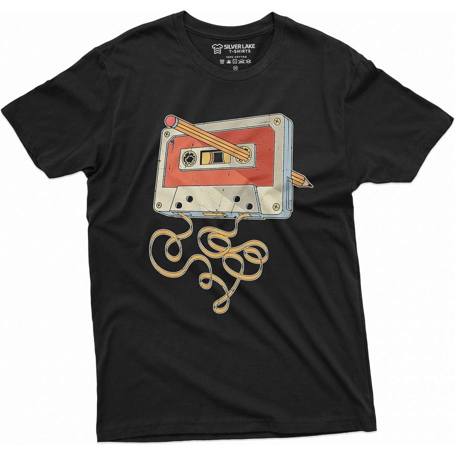 Men s Vintage Cassette Tape with Pencil T-Shirt 80s 90s Born Nostalgic Birthday Gift Christmas tee S