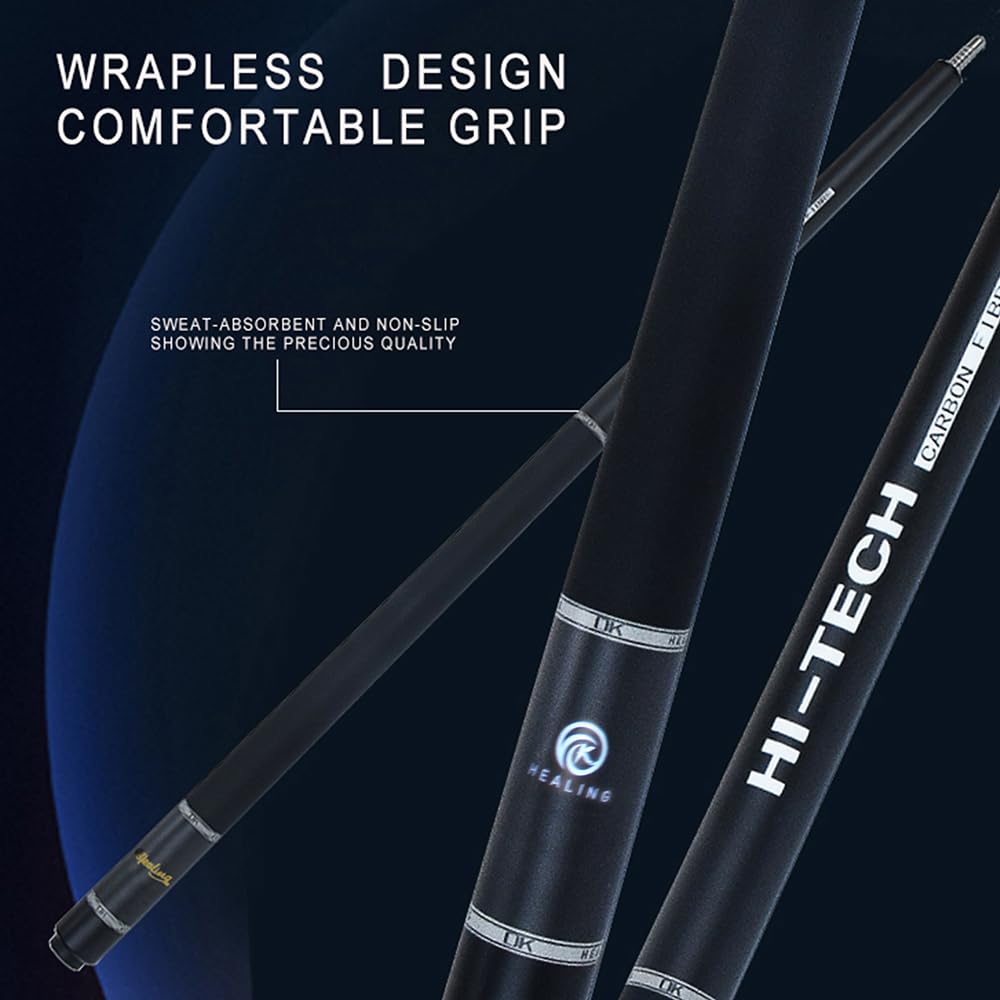 HEALING Biljardkø Karbon T 700 Karbonfiber 58 Tommer Biljardrekvisitter Skjøt Håndlaget Rett Egnet Ni Baller Oppbevaringskoffert Inkludert 1/2