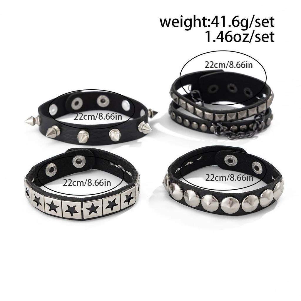 3Pcs/Set Hip Hop Spike Rivets PU Leather Bracelet for Men 2026 New Trend Goth Wristband Bangle Grunge Jewelry Steampunk