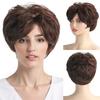 Women Synthetic Short Brown Hair with Bangs Natural Wave Layered Wigs For Daily Cosplay Heat Resistant Fiber