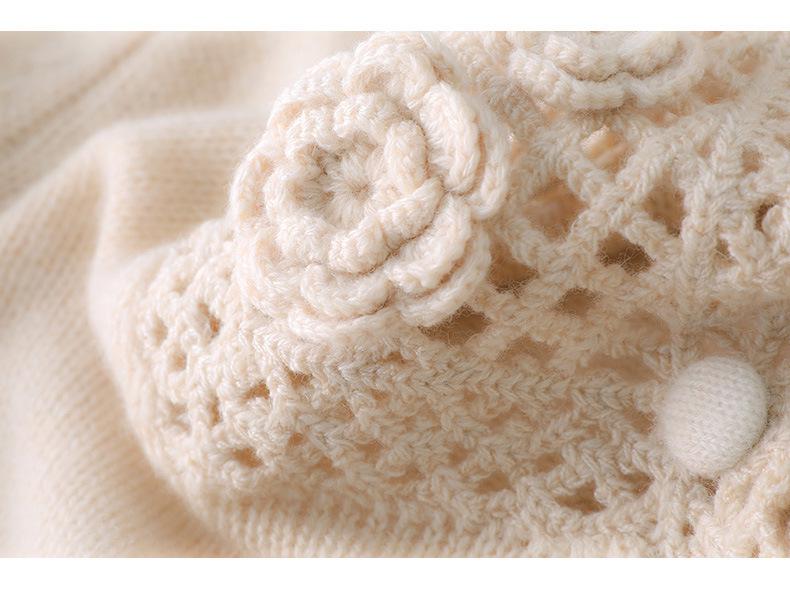 Autumn Style Heavy-Duty Crochet Knit Wool Cardigan: Women's Fashionable Hollow-Out Sweater Coat, Solid Color.