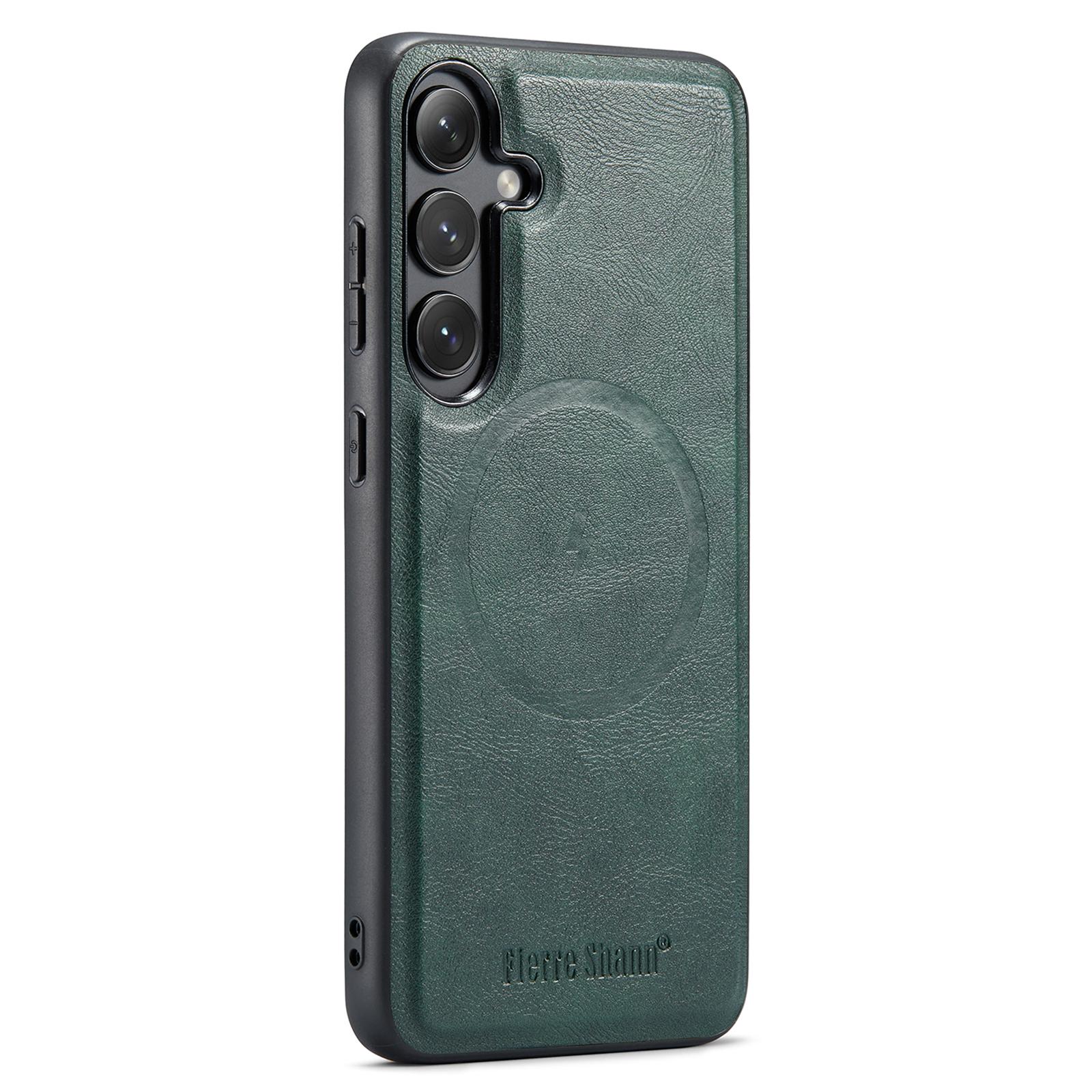 

FIERRE SHANN 027 For Samsung Galaxy S25 Case Compatible with MagSafe Leather+TPU Phone Cover Green