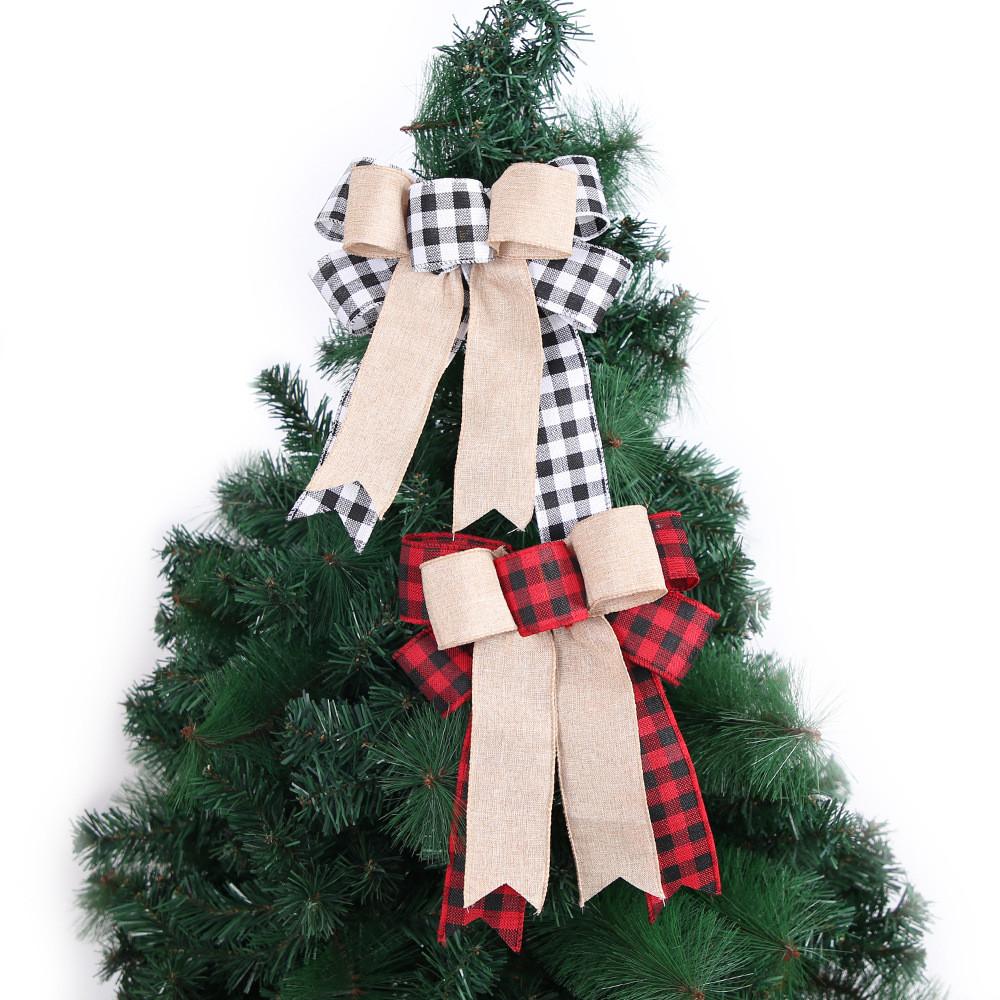New Christmas Plaid Bow Ornament Double Layered Stylish Christmas Tree Decoration