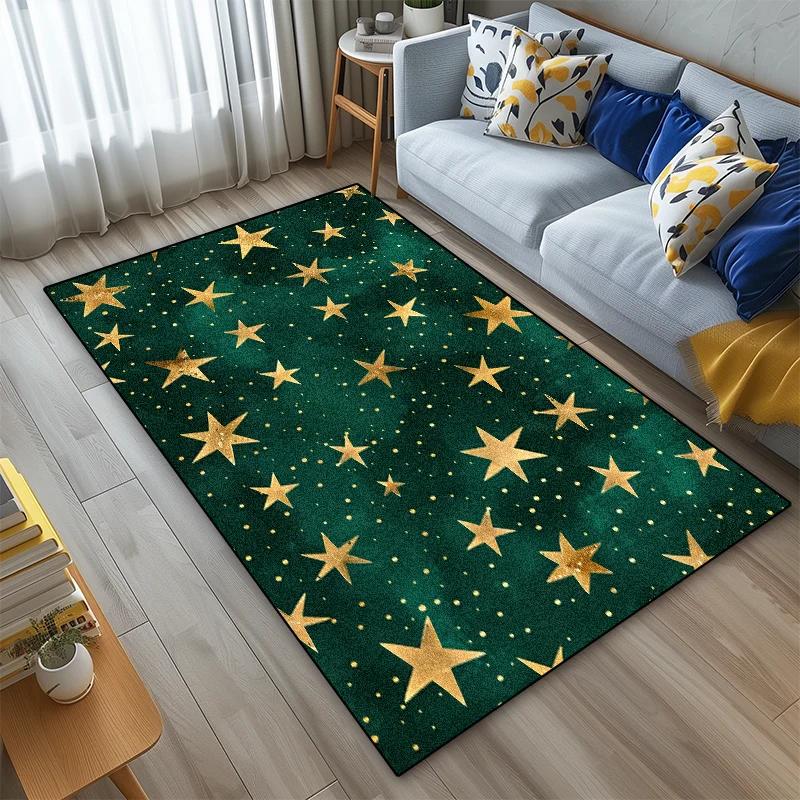 3D Pentagram Geometrischer Teppich Kurzer Samt Rutschfeste Fußmatte für Wohnzimmer Schlafzimmer Kinder Heimdekoration Große Teppiche